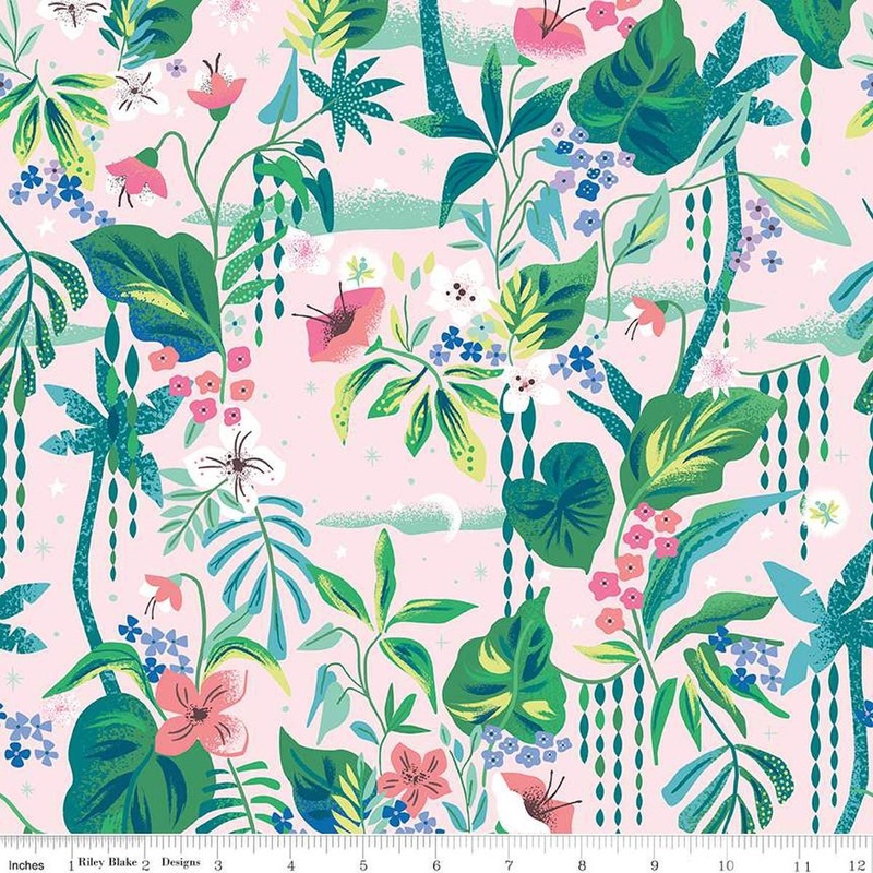 SALE Forever Neverland Tropical Floral C15903 Pink - Riley Blake Designs - Flowers Leaves Blossoms Tropic - Quilting Cotton Fabric