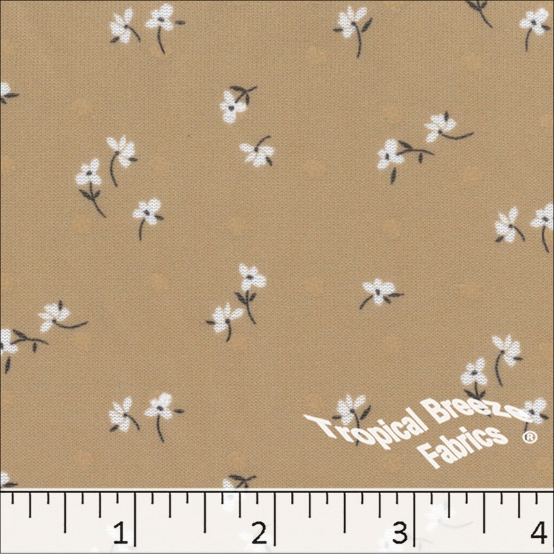 Swiss Dot Knit Tiny Floral Print Polyester Fabric 573524 Tan