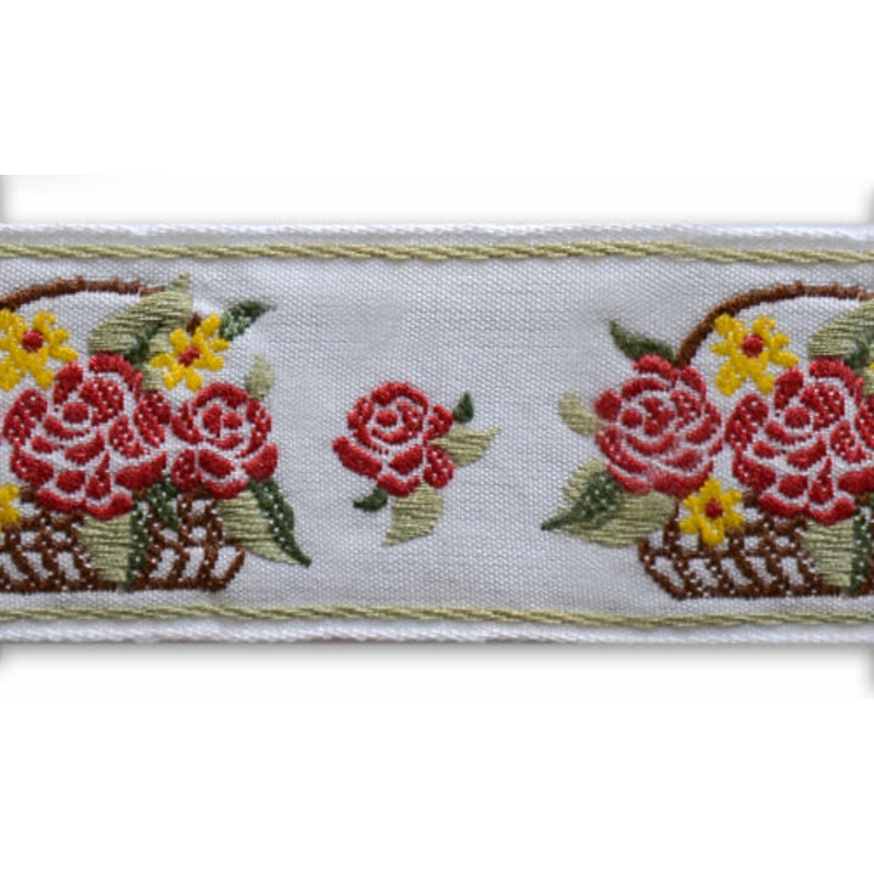2" Basket of Carmine Roses Cotton Brocade Ribbon (Made in France)