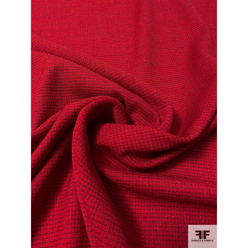 Italian Mini Windowpane Wool Crepe Suiting - Red / Navy