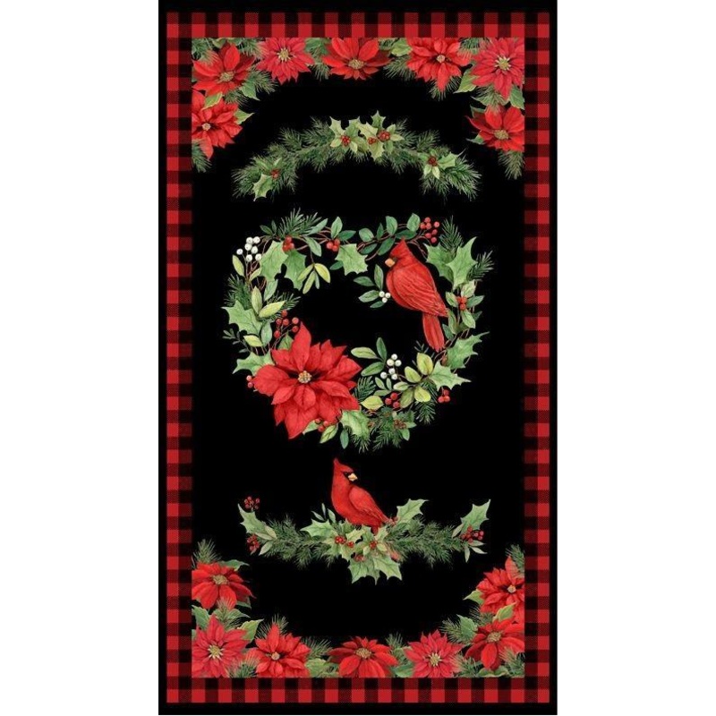 Seasons of Heart Cardinal and Poinsettias Christmas Panel
