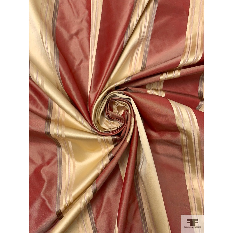 Yarn-Dyed and Satin Striped Silk Taffeta - Royal Red / Champagne Gold