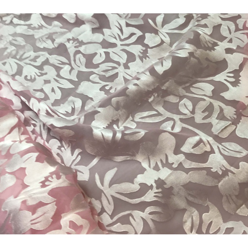 Baby Pink Floral - Hand Dyed Burnout Devore Silk Satin