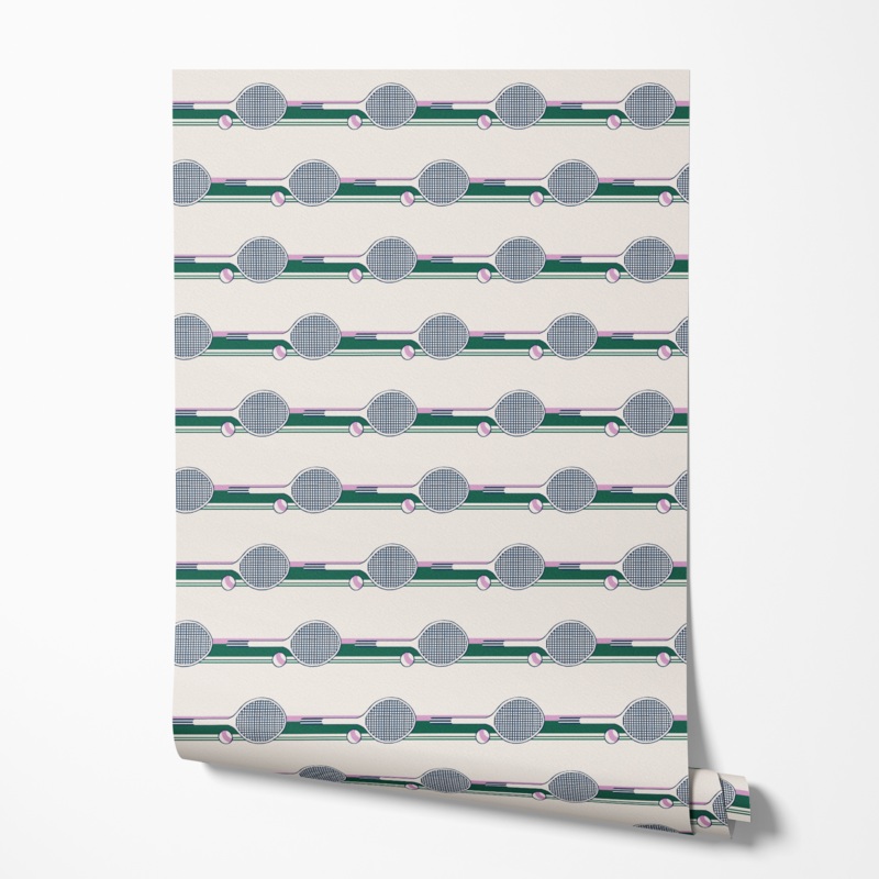 Retro Tennis Racquet Stripe in Swing Green Wallpaper