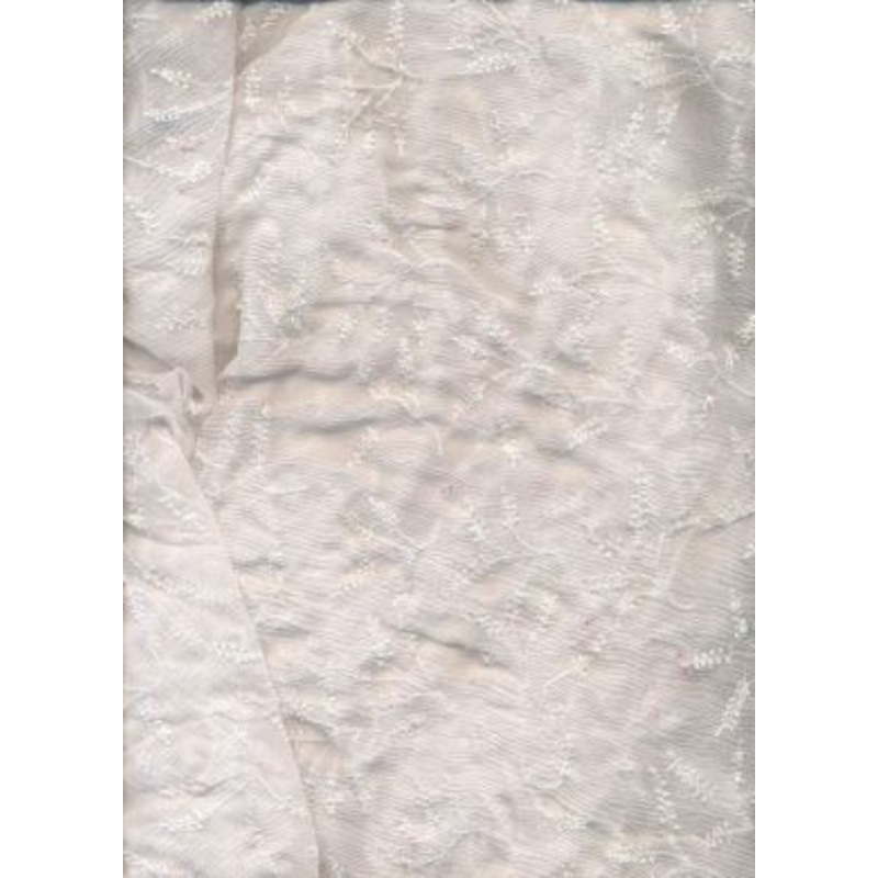 White silk chiffon fabric 44" wide embroidered with white matching beads