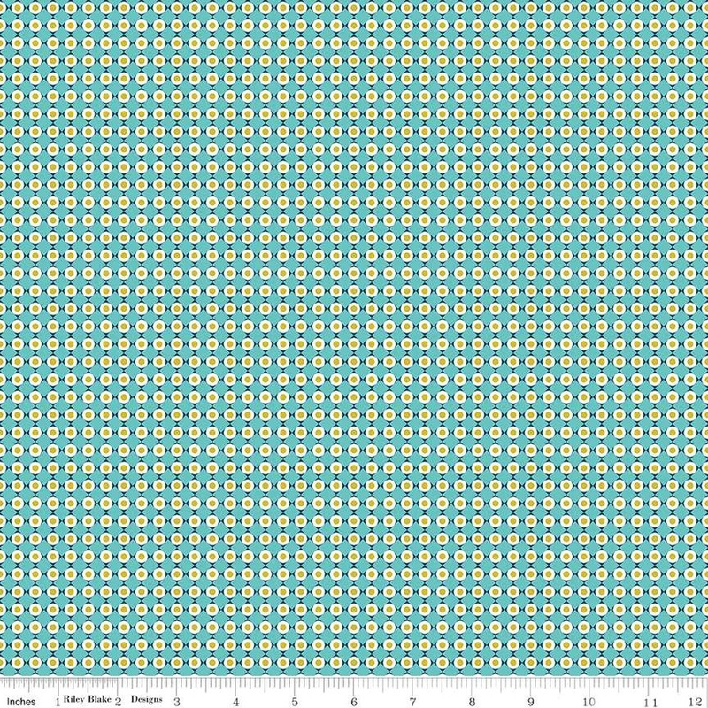 SALE Feed My Soul Dots C14556 Sky - Riley Blake Designs - Geometric Checkered Grid with Circles - Quilting Cotton Fabric
