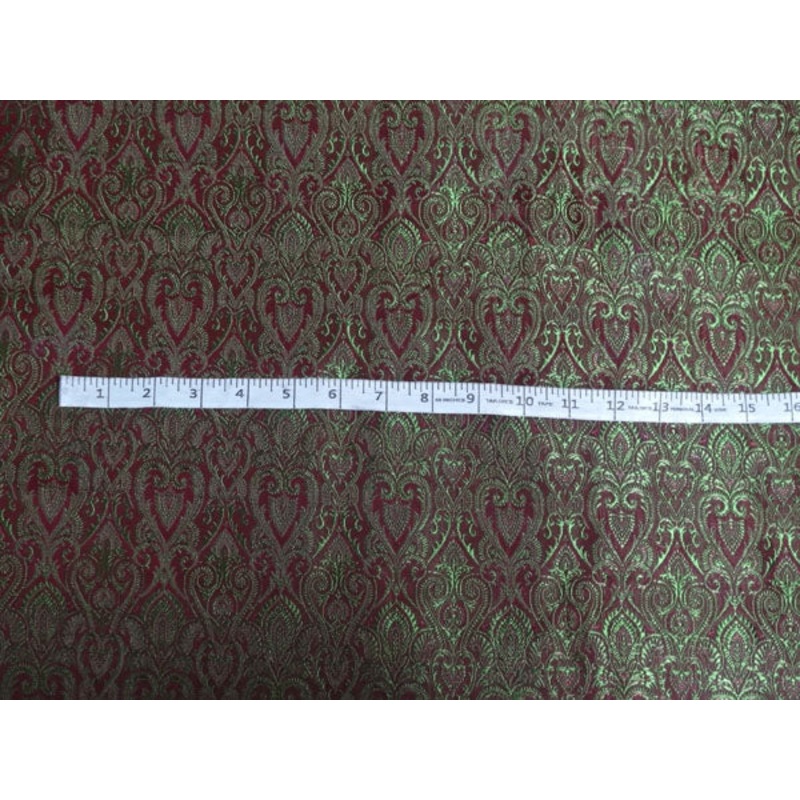 SILK BROCADE FABRIC WINE X GREEN COLOR 44"
