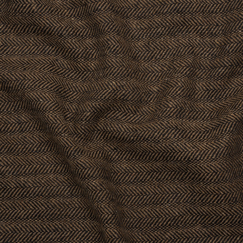 Wool Blend Twill - Brown and Black Herringbone - Deadstock