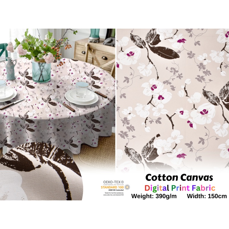 100% Cotton Half Panama Printed Fabric / Canvas printed Fabric / Natural Flowers Digital Print Fabric