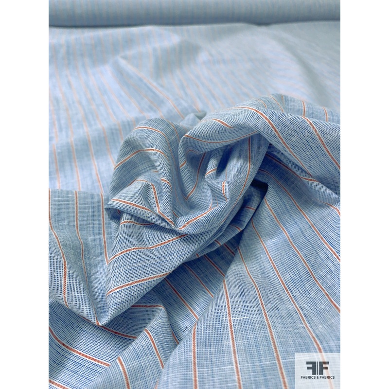Vertical Striped Yarn-Dyed Soft Cotton Shirting - Blue / Rust / White