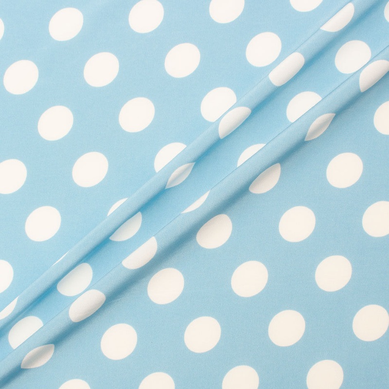 White Spotted Sky Blue Silk Crpe de Chine