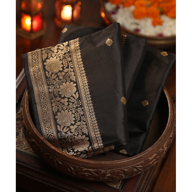 Black Handloom Pure Katan Silk Banarasi Dupatta With Kadhwa Booti