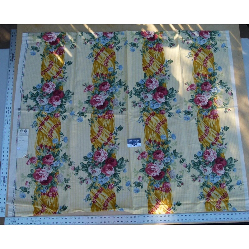 Scalamandre Sophia Yellow Floral Garland Stripe Linen Cotton - 46 Inches x 57"w