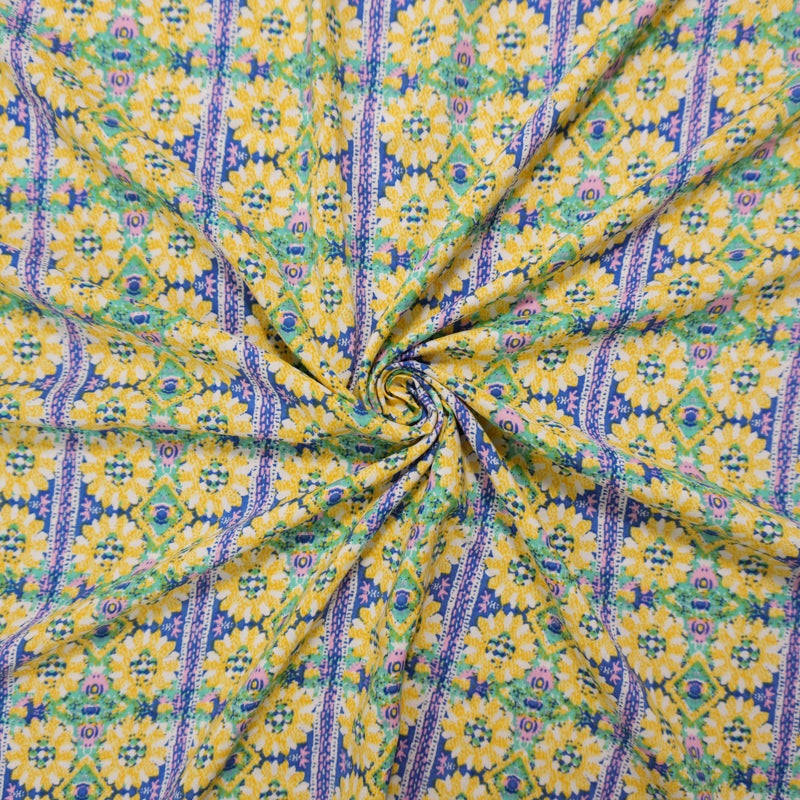 Yellow-Green-Multi Rayon Floral Printed Voile Woven Fabric