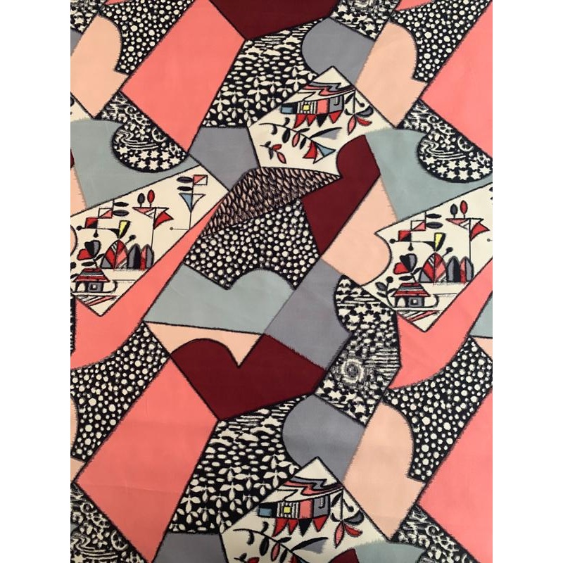 Abstract Art Collector Printed Mini Silk Twill - Coral / Maroon / Black / Grey
