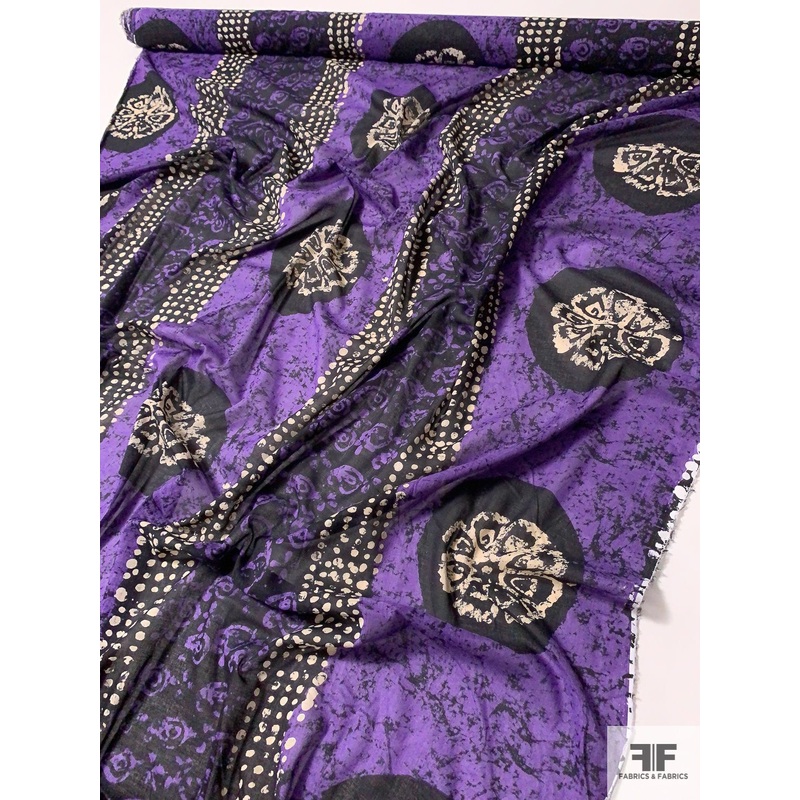 Abstract Ethnic-Style Printed Cotton Voile - Purple / Black / Beige