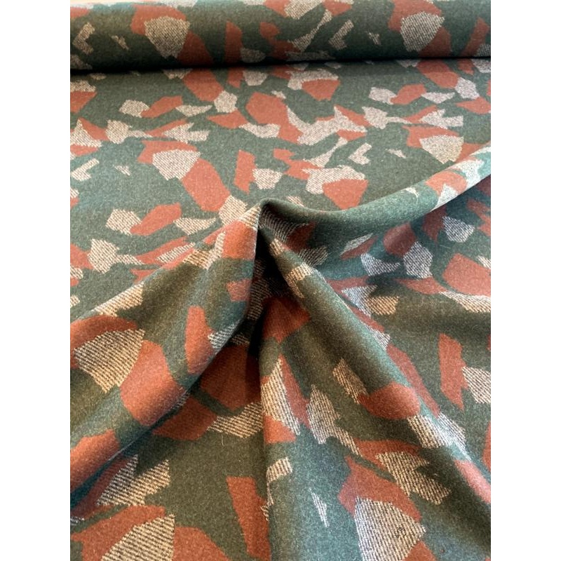 Italian Abstract Double-Face Wool Coating - Evergreen / Cinnamon Brown / Grey