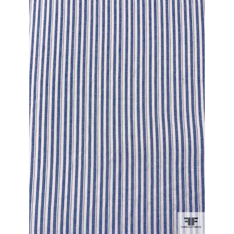 Vertical Striped Washed Cotton Chambray - Denim Blue / Off-White