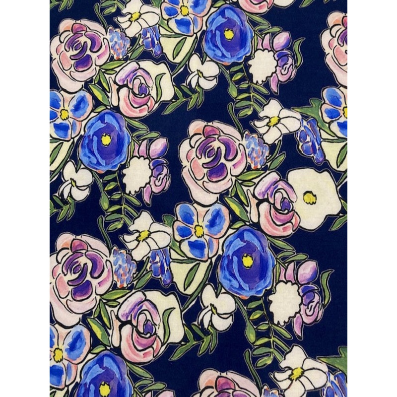 Violet Abstract Roses on Navy Fine Cotton
