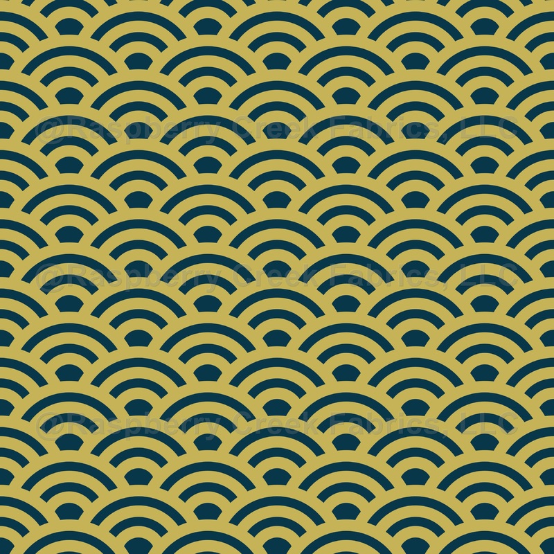 Seigaiha, Waves, Traditional Japanese Pattern, Yellow Gold and Navy Blue