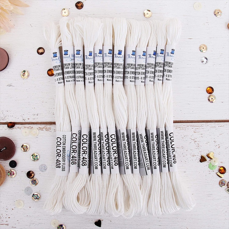 White Premium Cotton Embroidery Floss - Box of 12 - Six Strand Thread - No. 408