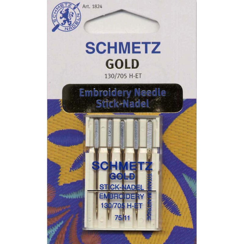 Schmetz Gold Titanium Embroidery Machine Needle Size 11/75 5ct # 1824