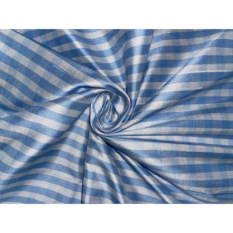 SILK Dupioni FABRIC Blue & White color plaids DUPC62 54"wide