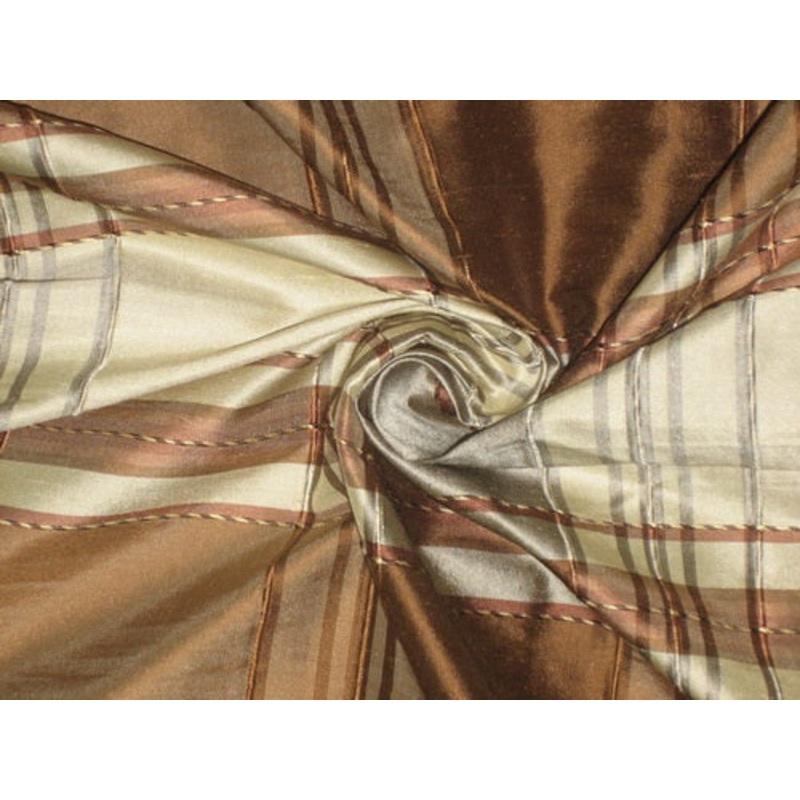 SILK Dupioni FABRIC Creamy Gold, Light Grey & Brown 54" wide DUP#C104