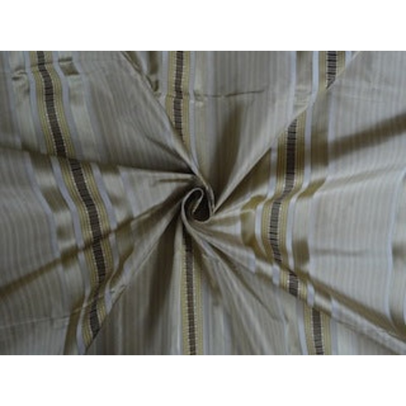 Silk Taffeta Fabric Shades of Light Gold,Brown & Green colour w/ Satin Stripes 54" wide