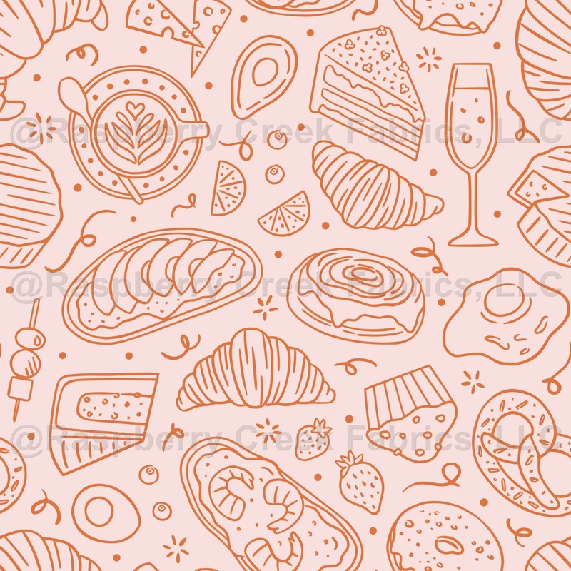 Sunday Brunch Doodle - Breakfast Food Sketches - Two Tone - Blush Orange