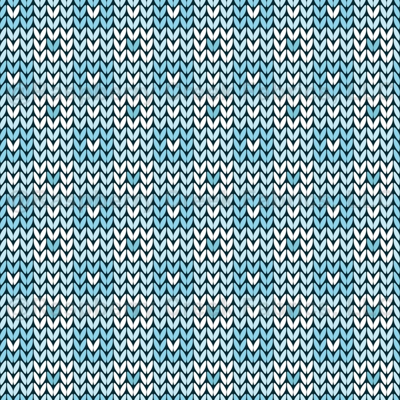 Faux Knitted Wool Gingham Retro Folk Nordic Warm Grandpa Style White and Color Hearts Turquoise Sea Blue
