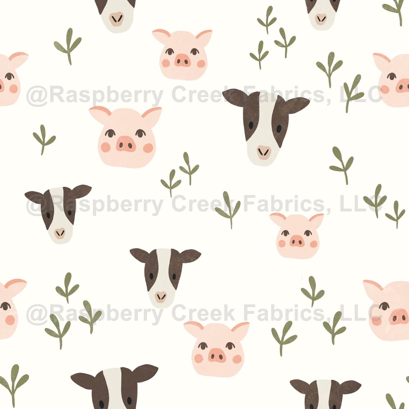 Pig & Cow Faces Soft Pastel Farm Animals