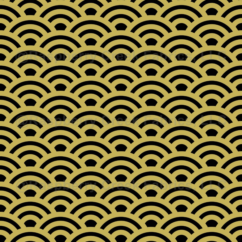 Seigaiha, Waves, Traditional Japanese Pattern, Yellow Gold and Black