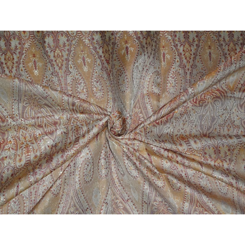 SILK BROCADE FABRIC IVORY,CREAM, GOLD, MAROON COLOR 44"