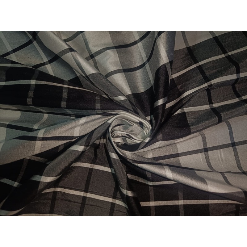 SILK Dupioni FABRIC drapery white / black plaids 54" wide DUPC56