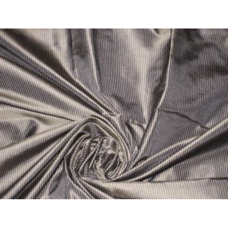 SILK TAFFETA FABRIC dark cocoa with white pin stripes 54" wide