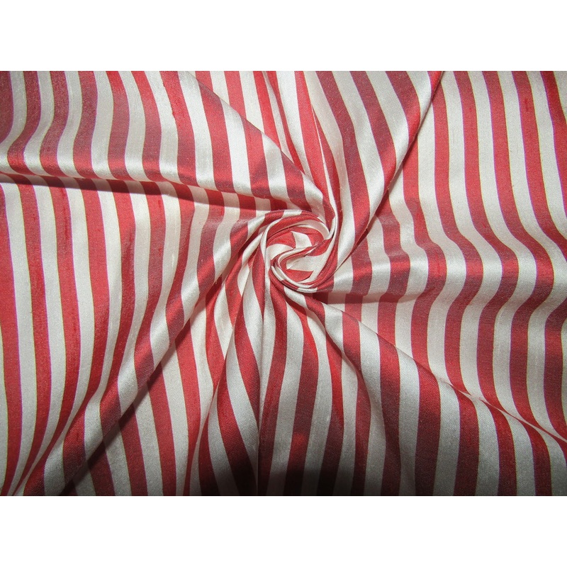 100% silk dupion fabric red white stripes 54" wide