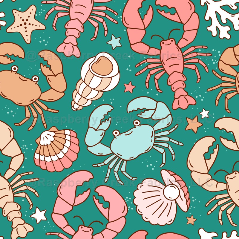 Summer Crab Lobster by MirabellePrint / Emerald Background