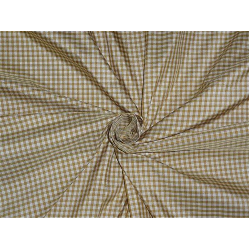 100% pure silk taffeta fabric ivory, brown color plaids 54" wide TAF#C43