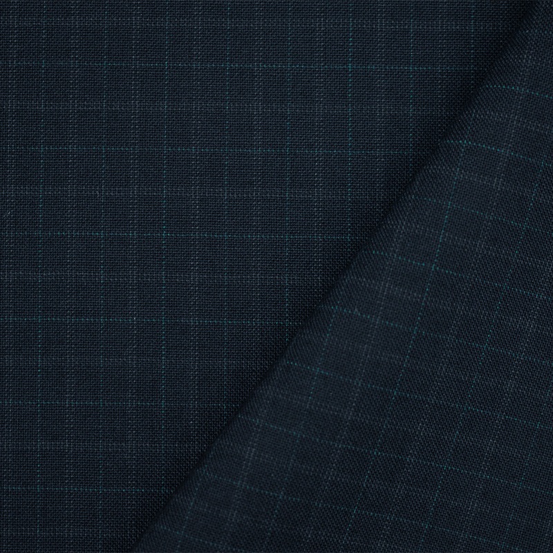 Navy-Gray-Green Wool Polyester Check Pattern Shirting Woven Fabric