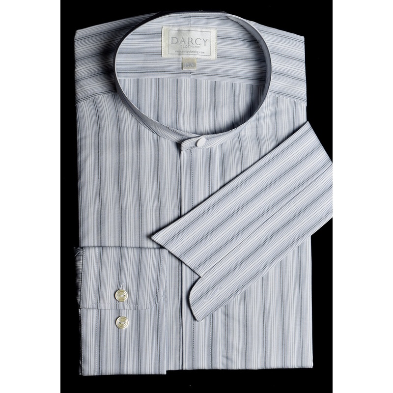 Replica Striped Fabric Neckband Tunic Shirt with Separate Collar (SH185) - Colour 99 - Duck Egg Blue Stripe