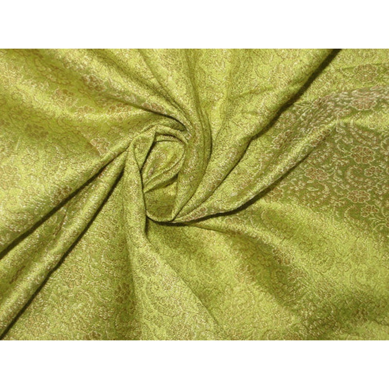 Spun Silk Brocade fabric Lime Green Color