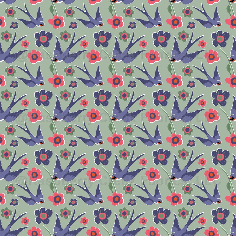 Swallow bird with flowers on green - small