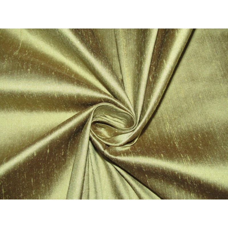 100% pure silk dupion fabric olive green x brown color 54" wide DUP150