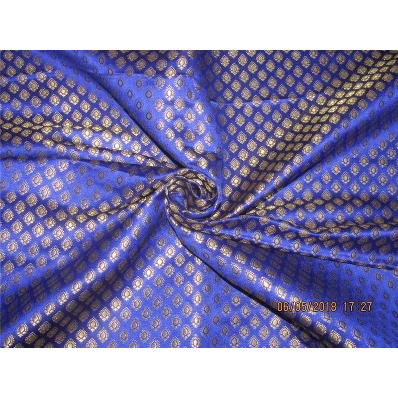 Silk Brocade Fabric 3.25 YARDS Royal blue x metallic gold color 44"