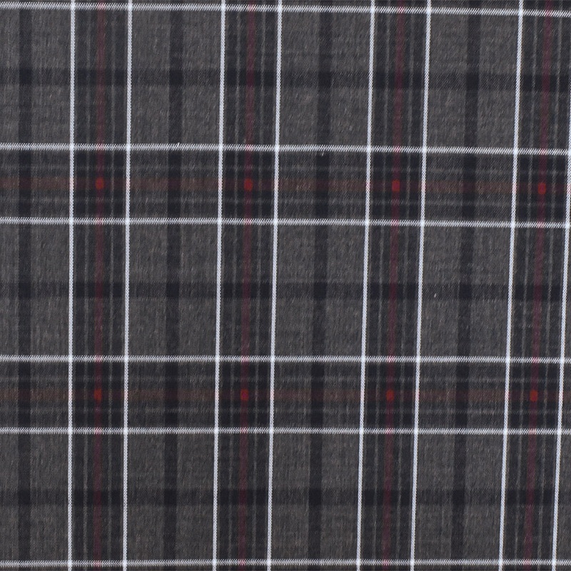Warm Gray-Red-Multi Plaid Wool-Poly Woven Suiting Fabric
