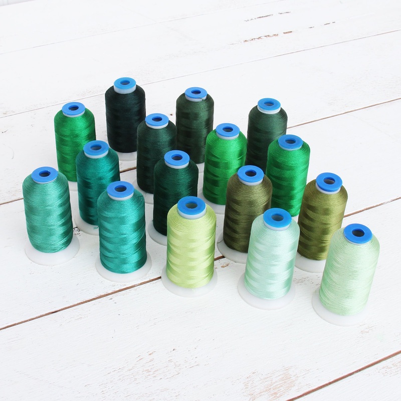 16 Cone Green Color Builder Polyester Thread Set - 1000m Cones - Brilliant Finish