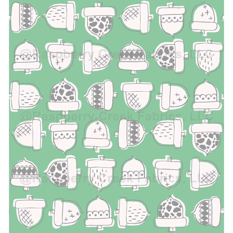Retro Acorns Light Mint Green, Light Gray, White- Mouse Mowing Moss Collection