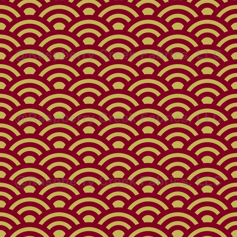 Seigaiha, Waves, Traditional Japanese Pattern, Burgundy and Yellow Gold
