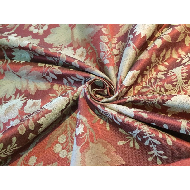 Silk taffeta jacquard fabric Rust & Gold 54" wide